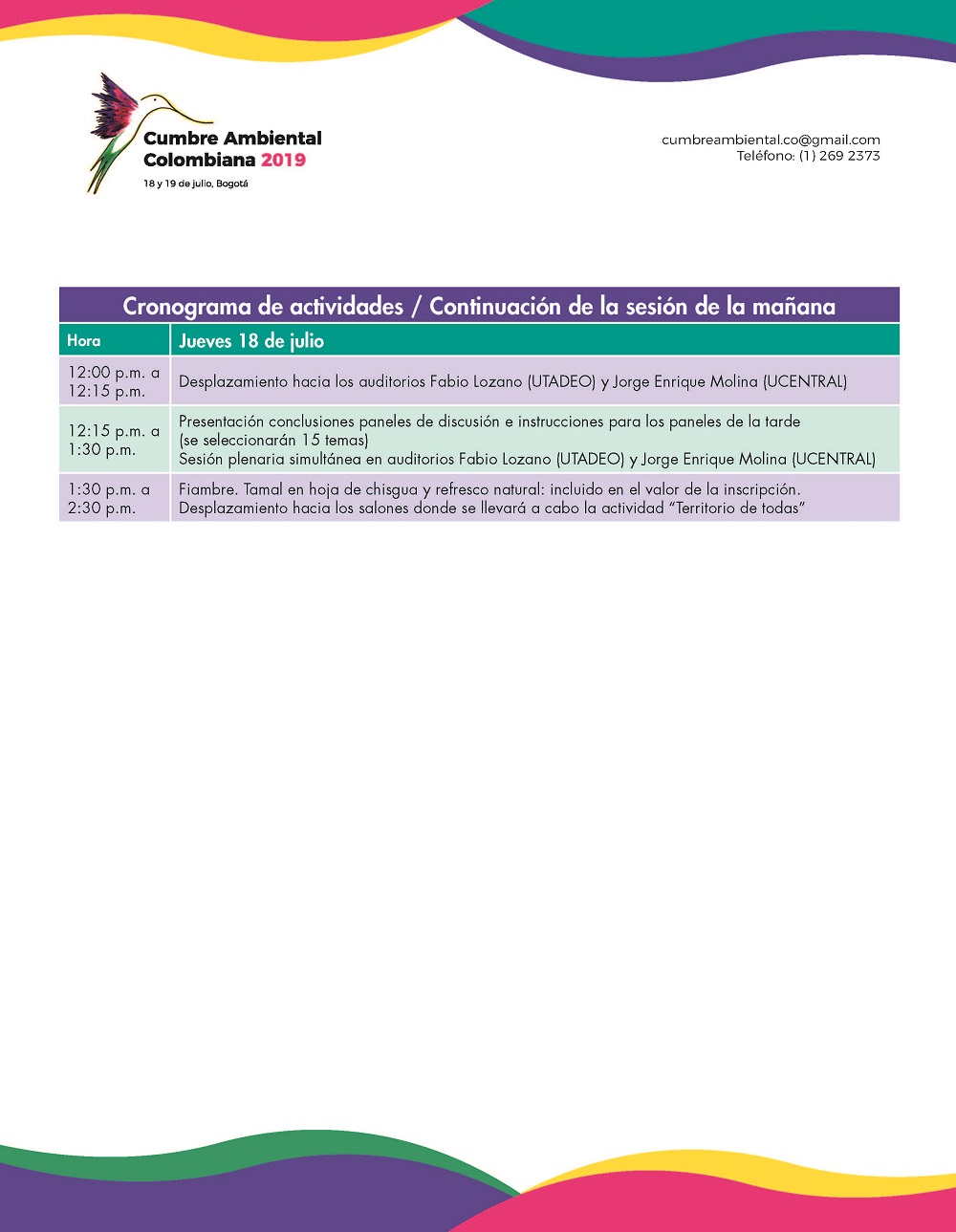 Agenda Cumbre Ambiental Colombiana 2019 Página 2