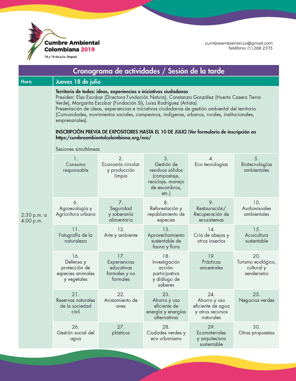 Agenda Cumbre Ambiental Colombiana 2019 Página 3