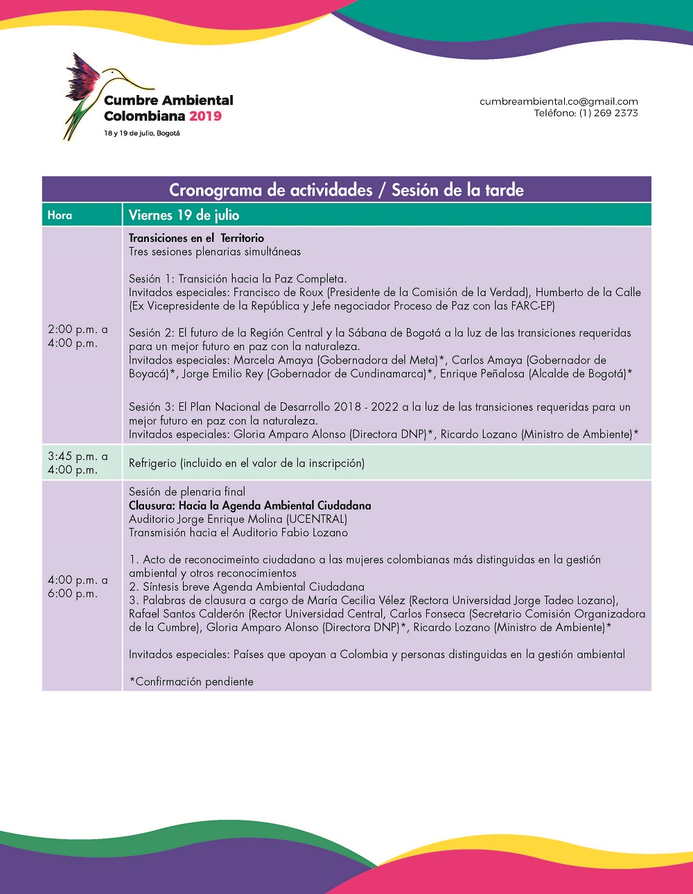 Agenda Cumbre Ambiental Colombiana 2019 Página 6